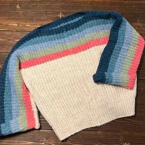 POL Oversized Rainbow Stripe Chunky Knit Sweater Top